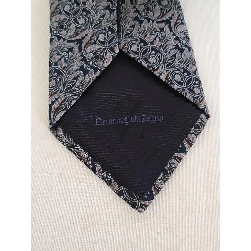 Ermenegildo Zegna‎ Men's Tie Paisley Dark Blue Navy 100% Silk Made in Italy